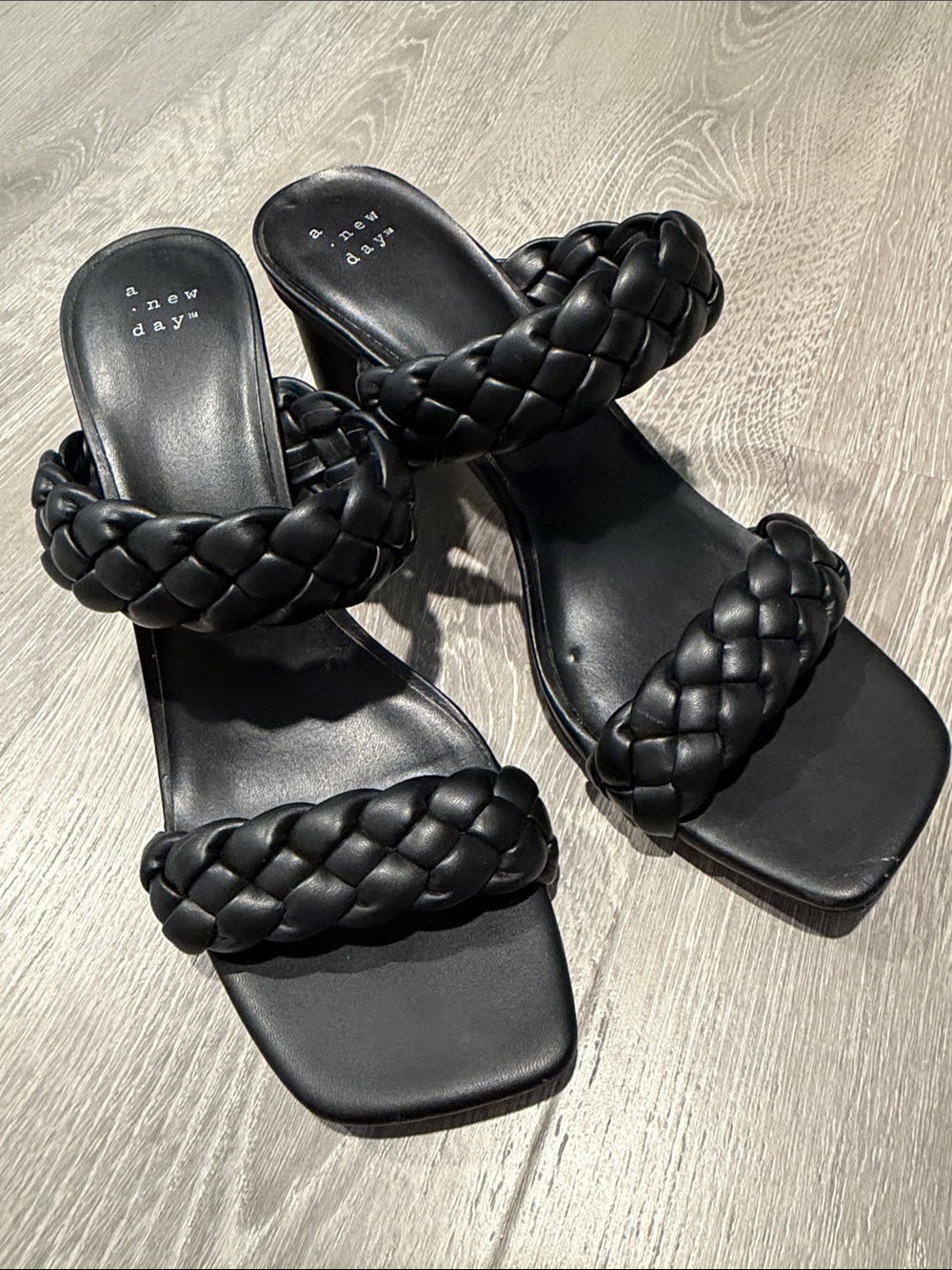 a new day Black Braided Double-Strap Slide Heels